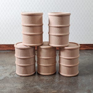 Miniature Oil Barrel Drum Wood Small 1 5/8&quot; Tall Set of 5 Model Building Scenery