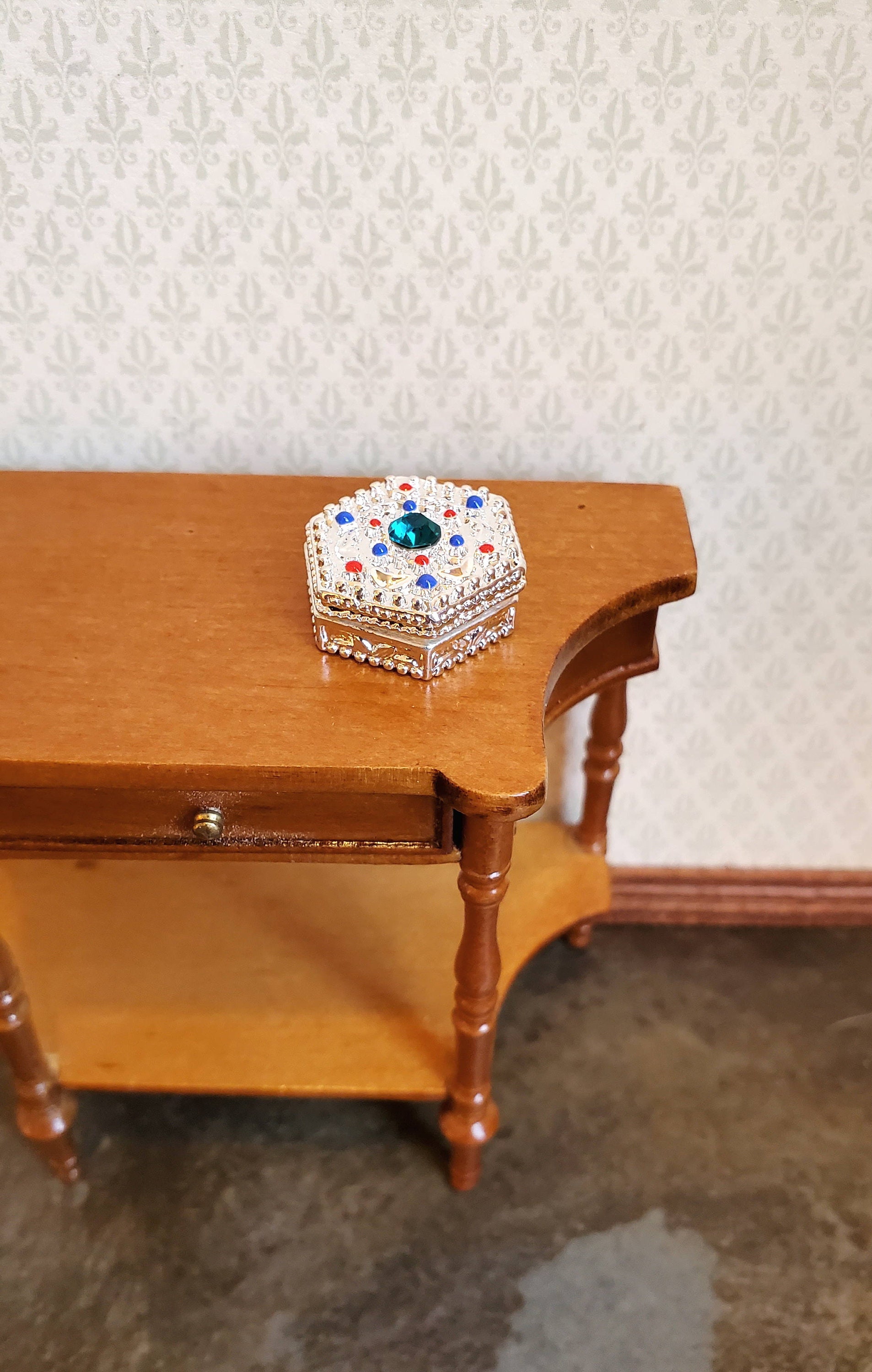 Dollhouse Miniature Jewelry Box With Jewels Large Silver With Etsy