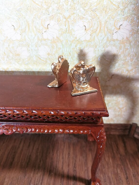 Dollhouse Miniature Kitty Cat Bookends Antique Bronze 1:12 Scale Accessory