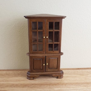 Dollhouse Miniature Corner Kitchen Hutch Walnut Finish 1:12 Scale Furniture