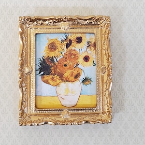 Miniature Sunflowers by Vincent Van Gogh Framed Print Blue Background 1:12 Scale Handmade