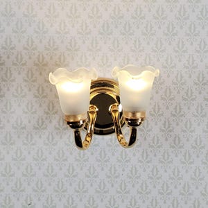 Puppenhaus Batterie Licht Doppel Blume Tulip Wandleuchter 1:12 Miniatur