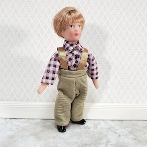Dollhouse Miniature Country Boy Son Doll Porcelain Semi-Poseable 1:12 Scale Family