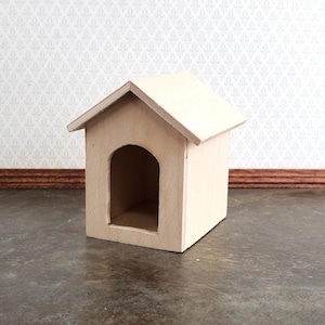 Dollhouse Miniature Dog House Kennel Small Unpainted Wood 1:12 Scale