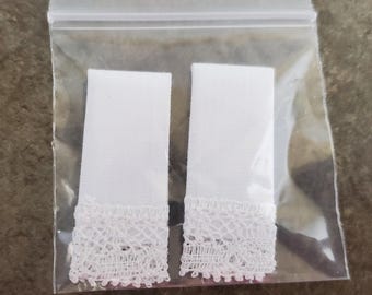 Dollhouse White Towel with Lace Handmade 1:12 Scale Miniature for Kitchen or Bathroom