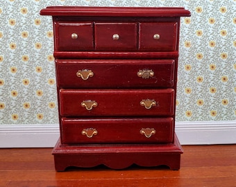Dollhouse Miniature Dresser Chest Tall 4 Drawer 1:12 Scale Mahogany Finish