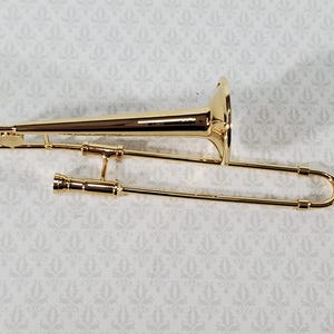 Miniature Trombone 3 1/4" Instrument Prop Model 1:12 Scale Metal with Case