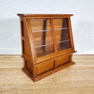Dollhouse Miniature Tall Display Counter Cabinet for Bakery or Shop 1:12 Scale Furniture in Walnut