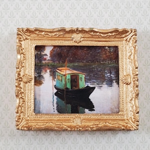 Miniature Framed Art Print Claude Monet The Studio Boat 1874 1:12 Scale Dollhouse