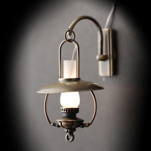 Dollhouse Miniature "Gas" Wall Light Bronze Metal 12 Volt with Plug 1:12 Scale Lantern