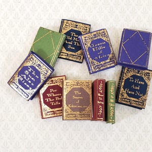 Dollhouse Miniature Book Set x10 Ernest Hemingway 1:12 Scale (blank inside) Handmade