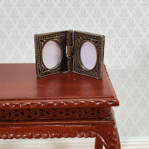 Dollhouse Small Double Picture Frame Bronze Oval Opening 1:12 Scale Miniature Metal