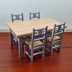 Dollhouse Dining Room Table 4 Chairs Modern Style 1:12 Scale Miniature Furniture