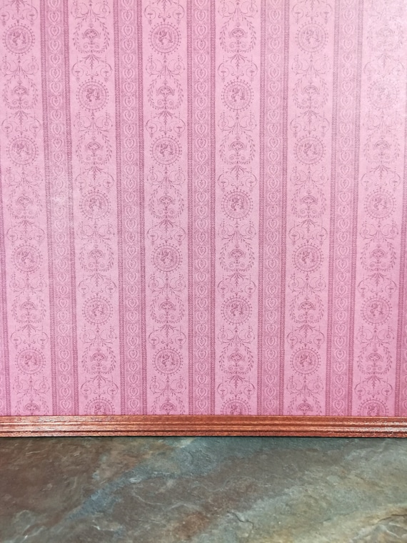 Dollhouse Miniature MiniGraphics Wallpaper Floral Stripe /"Reflections Rose/" 1:12