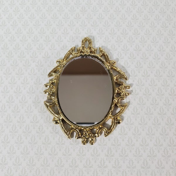 Dollhouse Oval Mirror with Fancy Gold Metal Frame 1:12 Scale Miniature