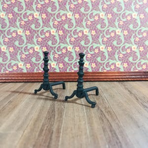Dollhouse Miniature Fireplace Andirons with Bar for Wood Black Metal 1:12 Scale