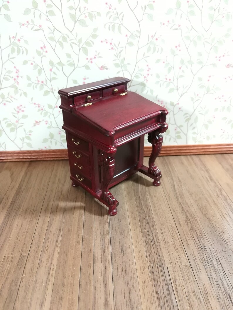 Dollhouse Miniature Davenport Writing Desk Mahogany Finish Etsy