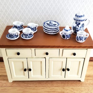 Dollhouse Coffee Tea Set Ceramic Pot Plates Cups Saucers 1:12 Scale Miniatures