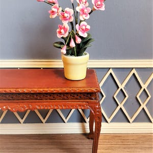 Dollhouse Miniature Potted Orchid Pink Flowering Plant in Yellow Pot 1:12 Scale