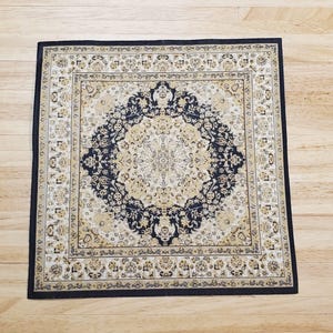 Dollhouse Fabric Rug Square Persian Style Black Gold 1:12 Scale Miniature Carpet