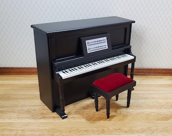 1:12:ob11ドールハウス木製ピアノ模型シーンアクセサリーミニ楽器置物 ドールハウスミニチュアグランドピアノ（スツール付き）：1/12スケール