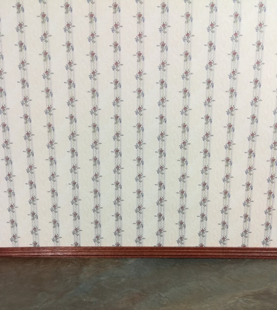 Dollhouse Miniature MiniGraphics Wallpaper Floral Stripe /"Reflections Rose/" 1:12