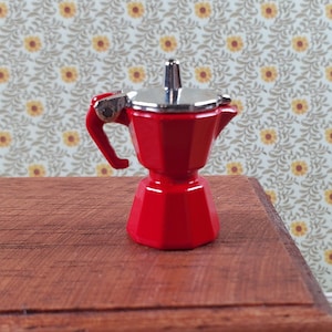 ドールハウス モカコーヒーポットメーカー 開口部付きトップ レッドメタル 1:12スケール キッチン