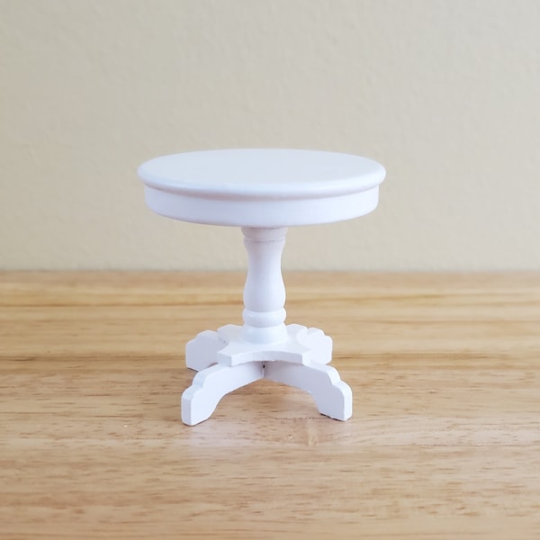 Dollhouse Miniature Table Small Round Side or End Table White 1:12 Scale Furniture