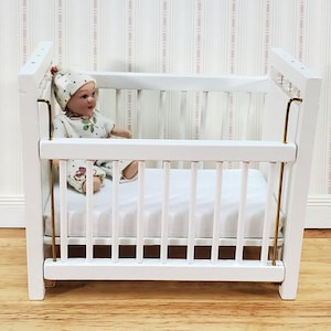 Dollhouse Crib Wood Drop Side White Finish 1:12 Scale Miniature Nursery Furniture image 4