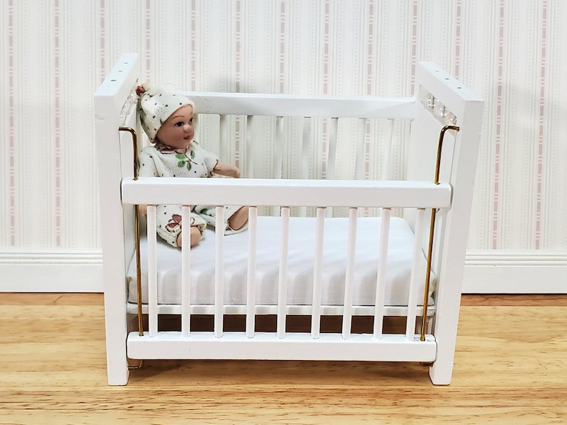 Dollhouse Crib Wood Drop Side White Finish 1:12 Scale Miniature Nursery Furniture image 4