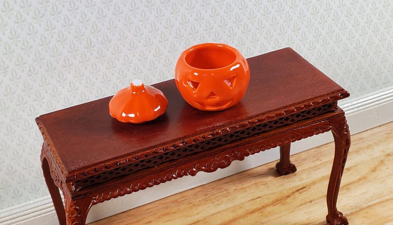 Dollhouse Pumpkin Jar for Halloween Decor Ceramic 1:12 Scale Miniature image 2