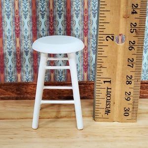 Dollhouse Bar Stool Wood White Finish 1:12 Scale Miniature Furniture Slim Profile image 2