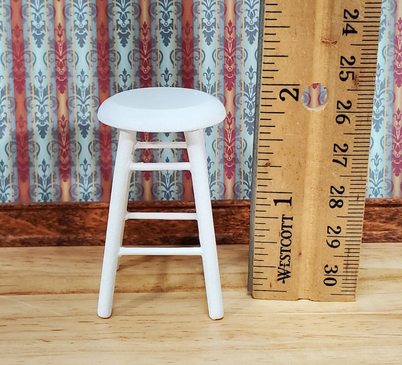 Dollhouse Bar Stool Wood White Finish 1:12 Scale Miniature Furniture Slim Profile image 2