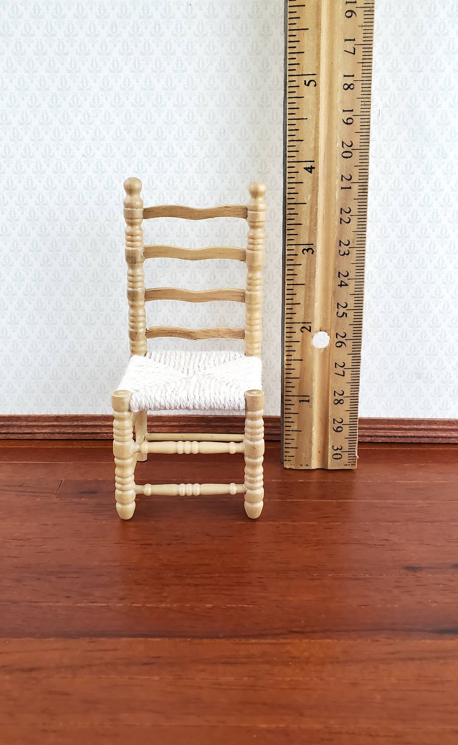 Dollhouse Miniature Ladderback Chair Turned Legs Twine Seat Etsy