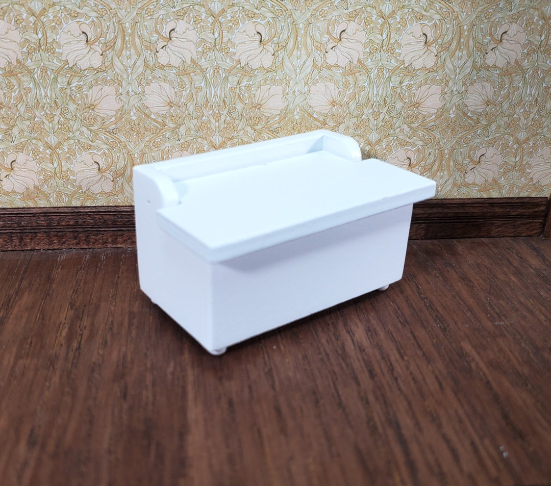 Dollhouse Small Toy Chest White Wood Trunk 112 Scale Nursery Furniture