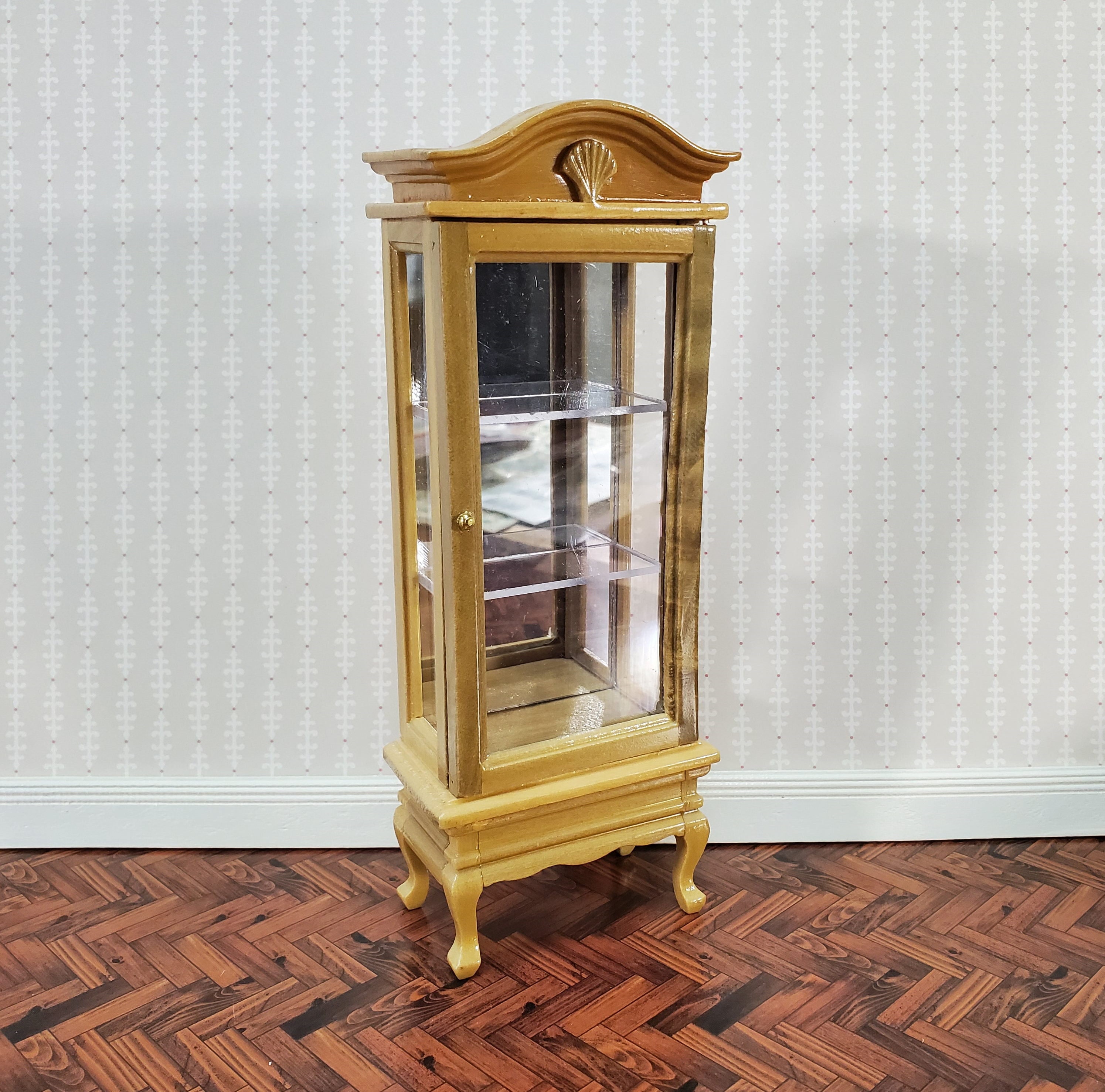 Dollhouse Curio Cabinet Mirrored Back Hutch Light Oak Finish   Etsy.de