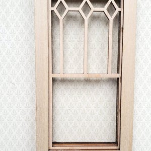Ventana en miniatura para casa de muñecas, estilo victoriano, pequeños diamantes, madera, escala 1:12