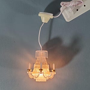 Dollhouse Small Chandelier Electric 1:12 Scale Miniature 12 Volt with Plug