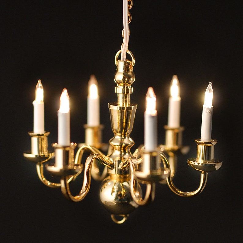 Dollhouse Miniature Chandelier Gold 6 Arm 112 Scale 12 Volt Etsy