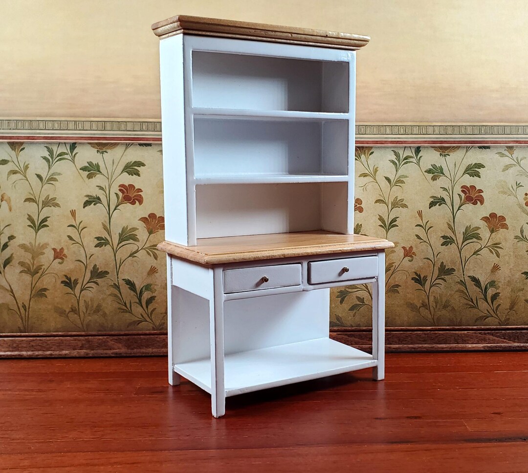 Dollhouse Kitchen Hutch Cabinet Cupboard White 1:12 Scale Miniature ...