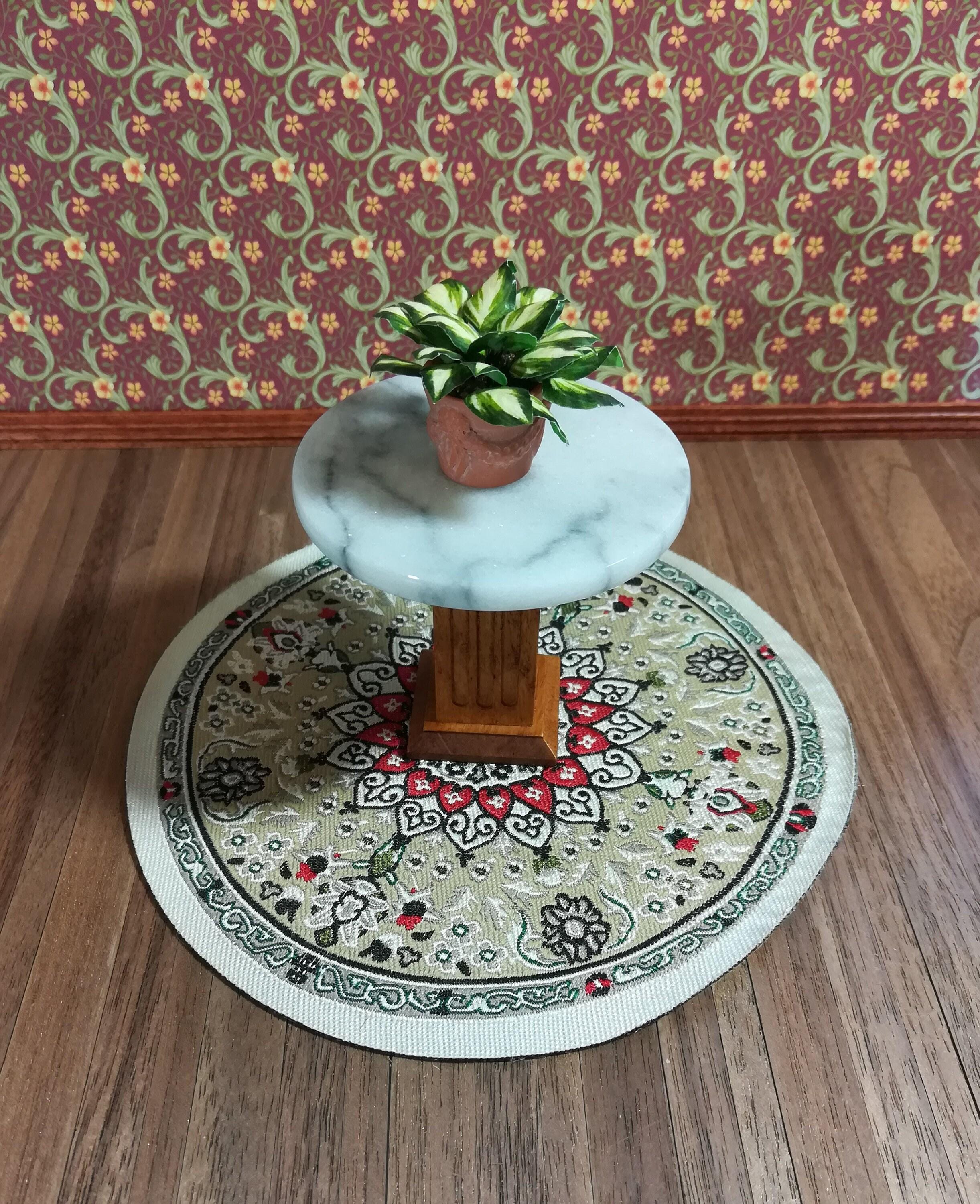 Dollhouse Miniature Round Rug Beige & Red 1:12 Scale 5 1/2