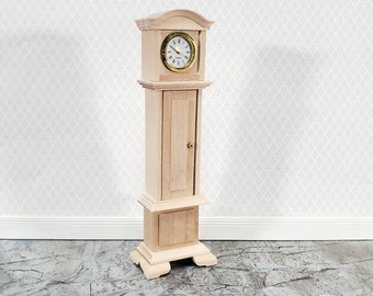 Dollhouse Working Grandfather Clock Opens Unpainted Wood 1:12 Scale Furniture