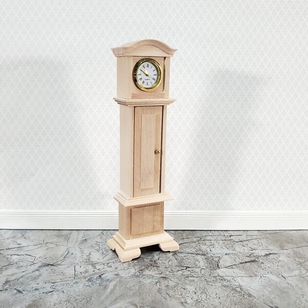 Dollhouse Working Grandfather Clock Opens Unpainted Wood 1:12 Scale Furniture