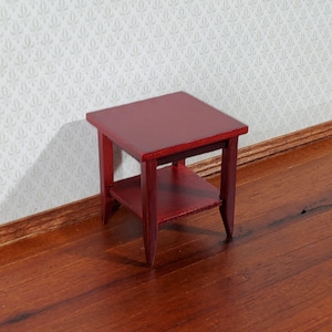 Dollhouse Side Table with Shelf Modern Style Mahogany Finish 1:12 Scale Miniature Furniture