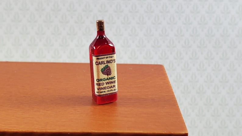 Dollhouse Red Wine Vinegar Bottle 1:12 Scale Miniature Kitchen Accessory image 1