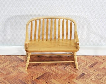Dollhouse Bench Colonial Windsor Style Light Oak Finish 1:12 Scale Miniature Furniture