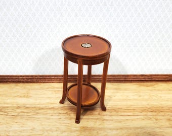 Dollhouse Plant Fern Stand Round Side Table Walnut Finish 1:12 Scale Furniture