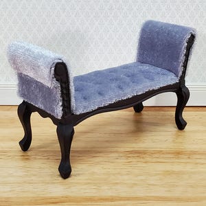 Dollhouse Settee Bench Gray Padded Tufted Seat 1:12 Scale Miniature Furniture