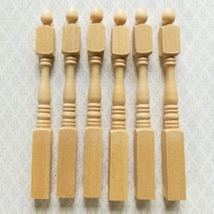 Dollhouse Miniature Spindles Newel Posts Wood 6 Pieces 1:12 Scale 3 1/2&quot; Long