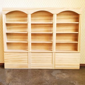 Dollhouse Library Bookcase or Shop Shelves 3 Bay 1:12 Scale Furniture Unpainted